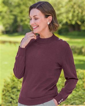 Ladies Autumn Button Detail Merino Jumper